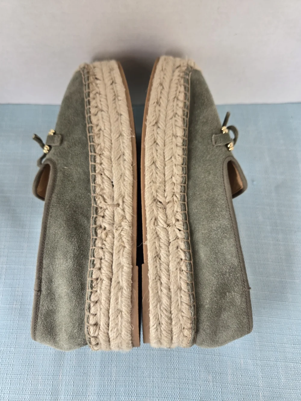 Talbots Quinn Suede Platform Espadrilles Bow Loafers Sagebrush Green Sz 7.5
